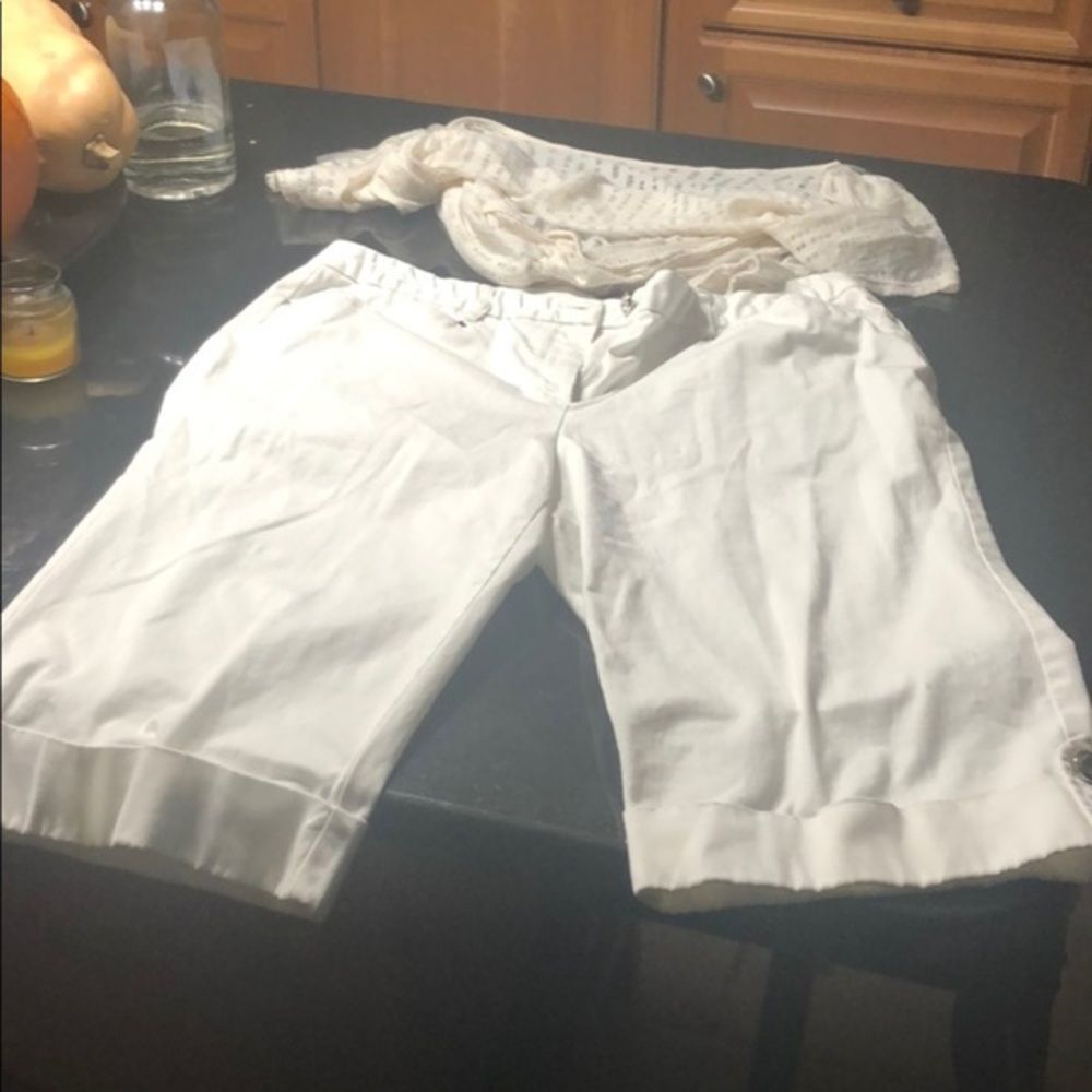 white capris nice and stretchy along with a blouse
